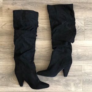 Black Suede Slouchy Knee High Boots